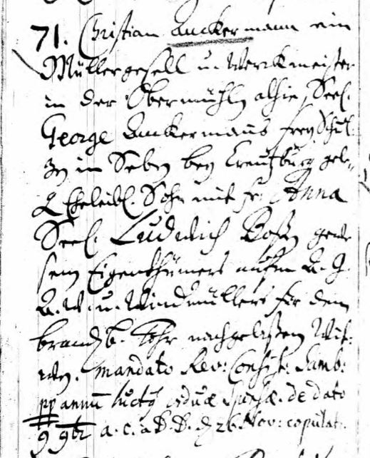 Heiratseintrag - Haberberg 1714